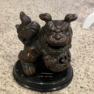 Vintage Chinese Cast Iron Foo Fu Dog Figurine Ornate Heavy ~ 7"